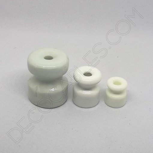 Aislador de porcelana pequeño para cable trenzado (blanco) 7 Aislador cerámico blanco varios tamaños para cable eléctrico trenzado