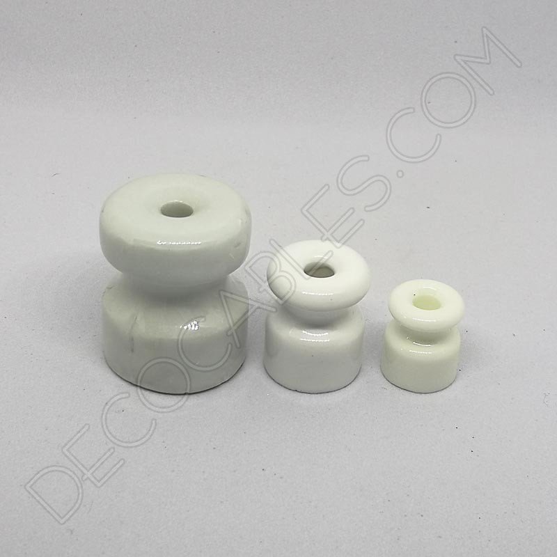 Aislador cerámico blanco varios tamaños para cable eléctrico trenzado Aislador cerámico blanco varios tamaños para cable eléctrico trenzado