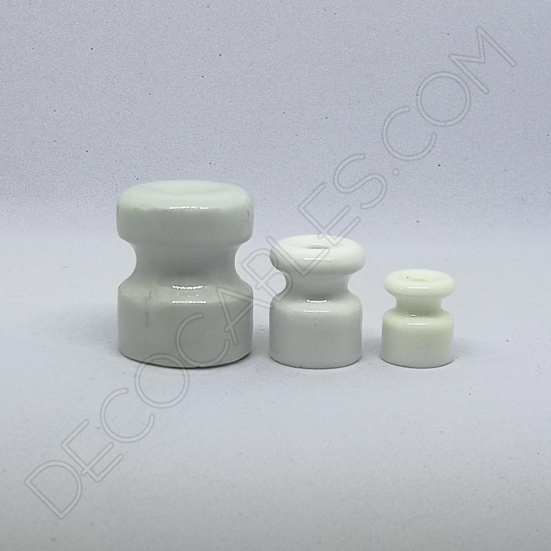 Aislador cerámico blanco varios tamaños para cable eléctrico trenzado Aislador cerámico blanco varios tamaños para cable eléctrico trenzado