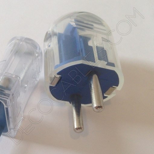 Clavija bipolar macho con toma de tierra transparente