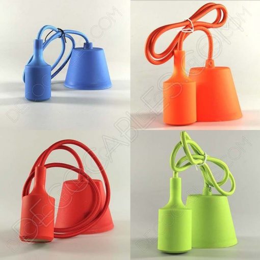 Lámparas colgantes de silicona en suspensión con cable textil a juego en varios colores