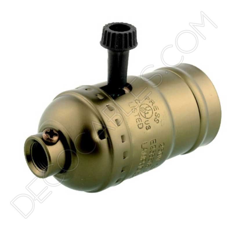 Portalámparas de latón con interruptor giratorio color bronce Portalámparas de latón con interruptor giratorio color bronce