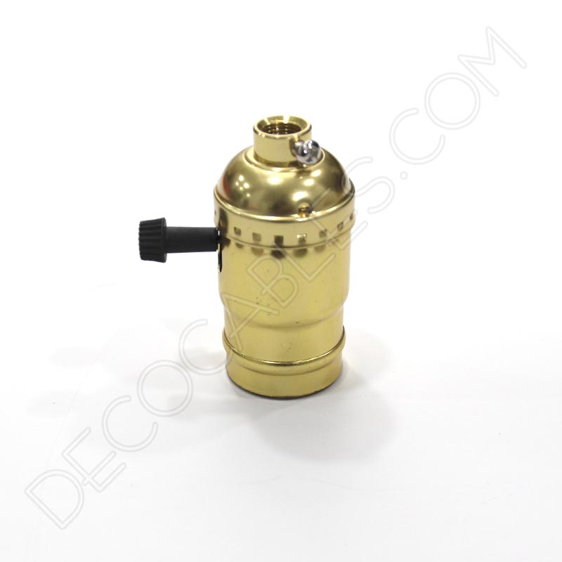 Portalámparas de latón con llave giratoria en color dorado Portalámparas de latón con llave giratoria en color dorado