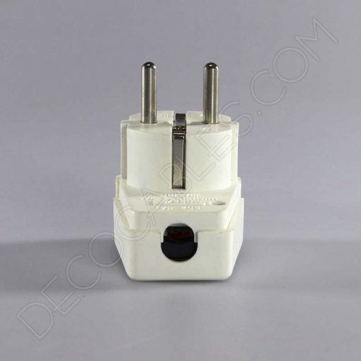 Clavija bipolar macho interruptor con TT 2 Clavija bipolar macho acodada plana con toma de tierra en color blanco