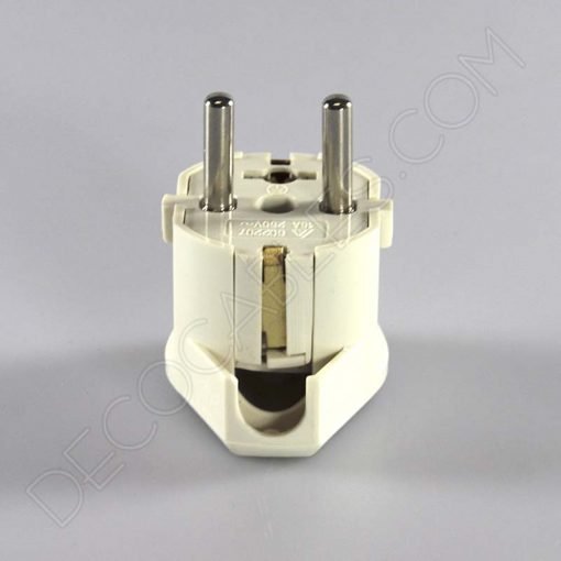Clavija bipolar macho codo plano con TT, 2 Clavija bipolar macho acodada plana con toma de tierra en color blanco