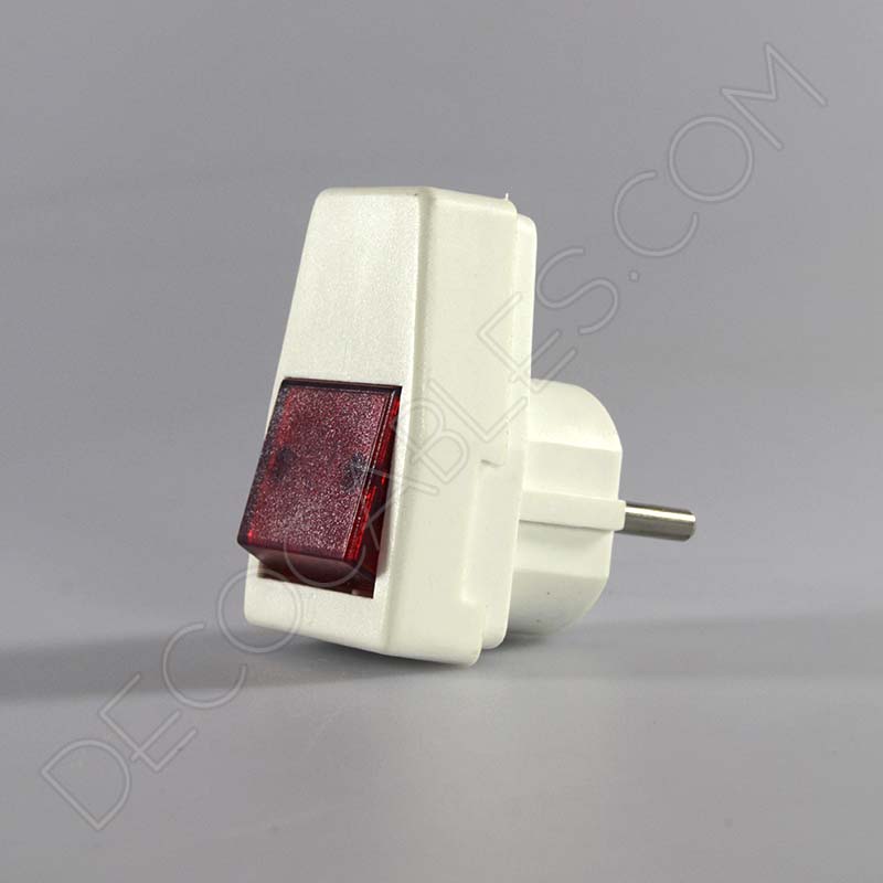 Clavija bipolar macho con toma de tierra e interruptor blanca Clavija bipolar macho con toma de tierra e interruptor blanca