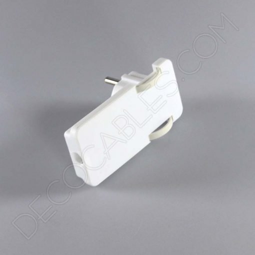 Clavija plana blanca con toma de tierra especial para detrás de los muebles