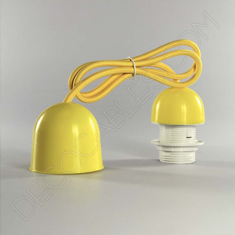 Lámparas colgantes para pantallas en suspensión con cable textil a juego en color amarillo Lámparas colgantes para pantallas en suspensión con cable textil a juego en color amarillo
