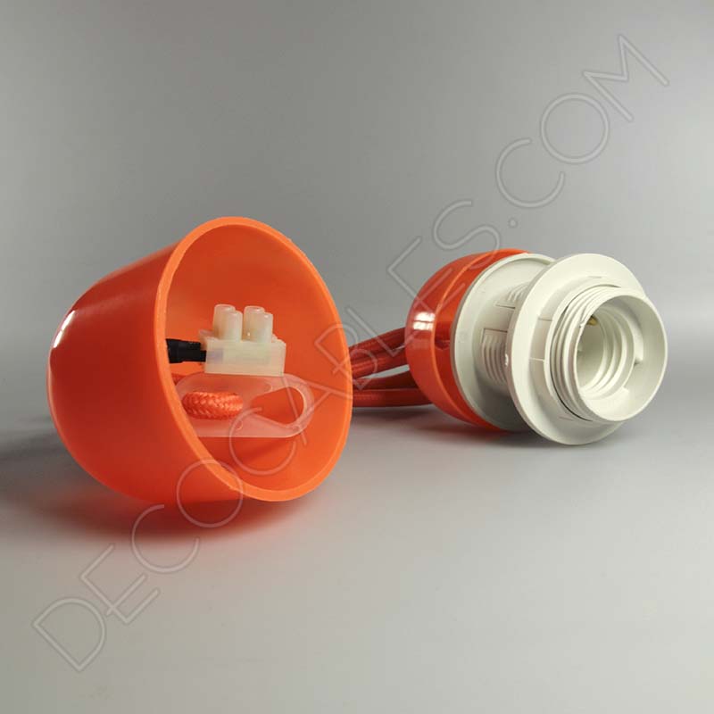 Lámparas colgantes para pantallas en suspensión con cable textil a juego en color naranja Lámparas colgantes para pantallas en suspensión con cable textil a juego en color naranja