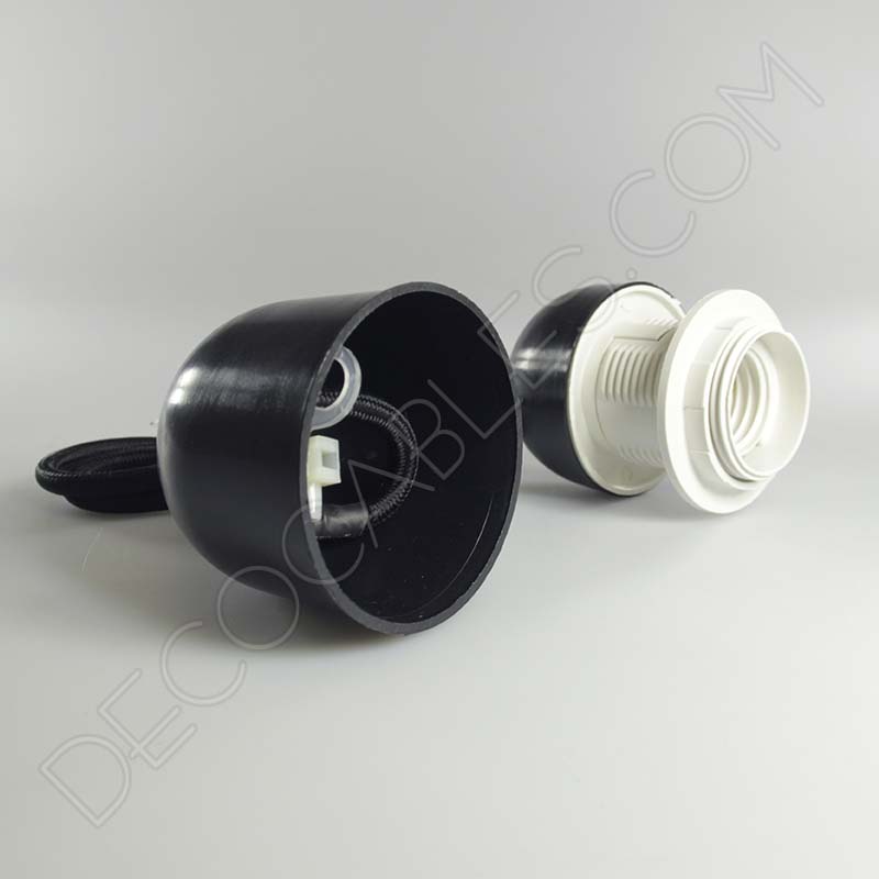 Lámparas colgantes para pantallas en suspensión con cable textil a juego en color negro Lámparas colgantes para pantallas en suspensión con cable textil a juego en color negro