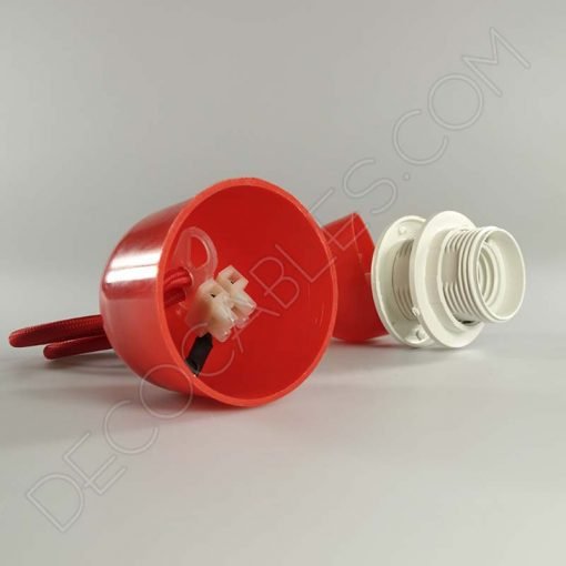 Pendel textil para pantallas 3 Lámparas colgantes para pantallas en suspensión con cable textil a juego en color rojo