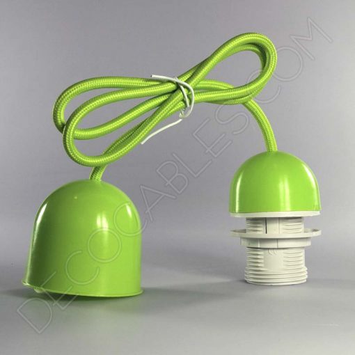 Pendel textil para pantallas 2 Lámparas colgantes para pantallas en suspensión con cable textil a juego en color verde