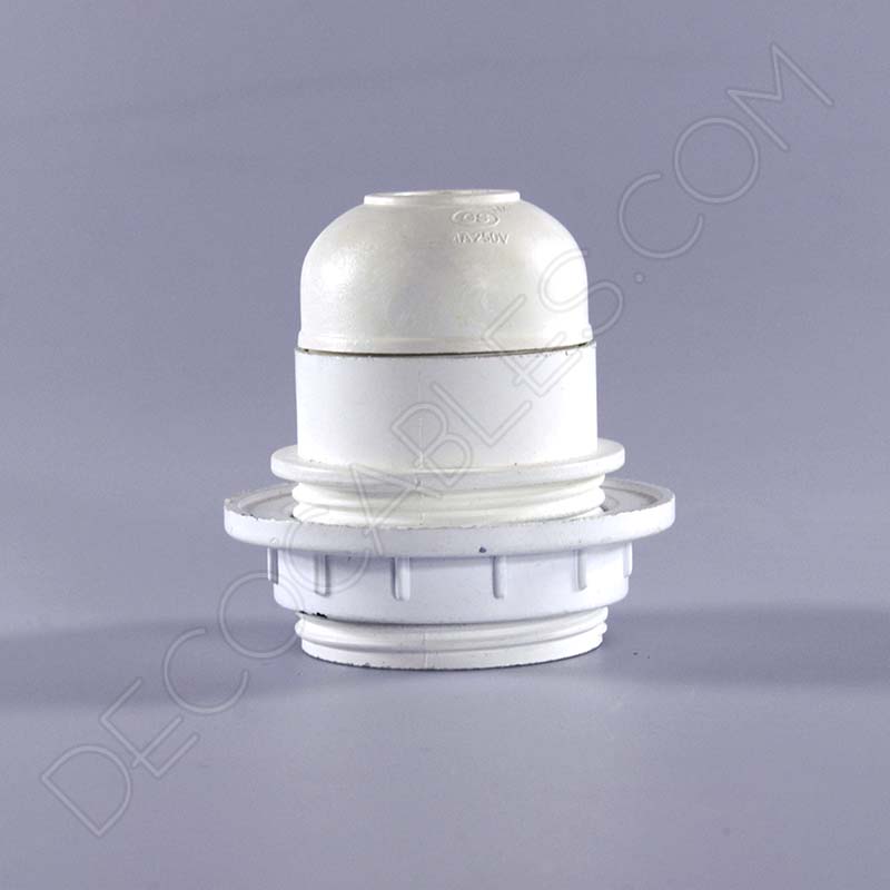 Portalámparas de baquelita para pantallas con arandela en color blanco Portalámparas de baquelita para pantallas con arandela en color blanco