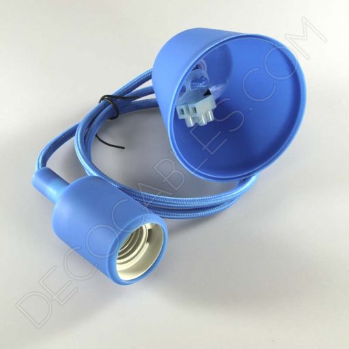 Lámparas colgantes de silicona en suspensión con cable textil a juego en color azul