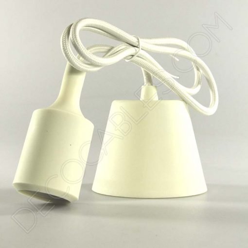 Lámparas colgantes de silicona en suspensión con cable textil a juego en color marfil