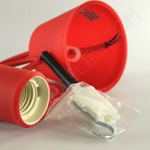 Lámparas colgantes de silicona en suspensión con cable textil a juego en color rojo