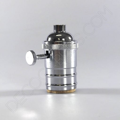 Portalámparas vintage metálico con interruptor 3 Portalámparas estilo vintage con interruptor en color cromado