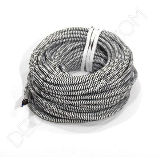Cable textil eléctrico (zig-zag Blanco y negro) 3 Cable eléctrico redondo de tela de color blanco y negro zig-zag