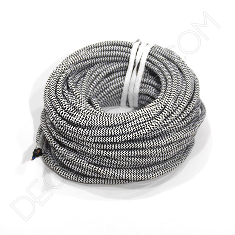 Cable eléctrico redondo de tela de color blanco y negro zig-zag Cable eléctrico redondo de tela de color blanco y negro zig-zag