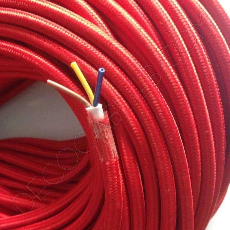 Cable eléctrico redondo de tela de color rojo de 3 hilos Cable eléctrico redondo de tela de color rojo de 3 hilos