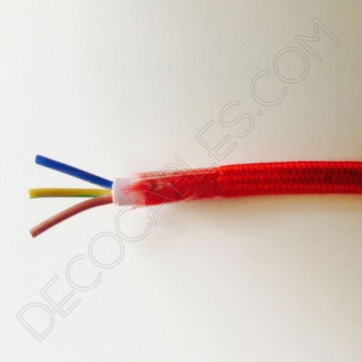 Cable textil eléctrico 3x1 (Rojo) 3 Cable eléctrico redondo de tela de color rojo de 3 hilos