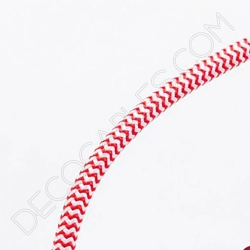 Cable textil eléctrico (zig-zag Rojo y Blanco) 3 Cable eléctrico redondo de tela de color rojo y blanco en zig-zag