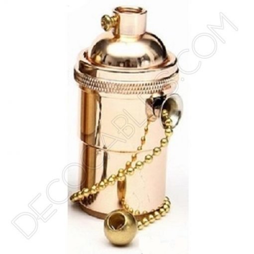 Portalámparas estilo vintage metálico con interruptor de cadena, color cobre