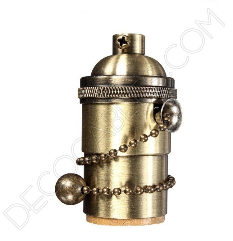 Portalámparas vintage metálico con cadena color dorado Portalámparas vintage metálico con cadena color dorado