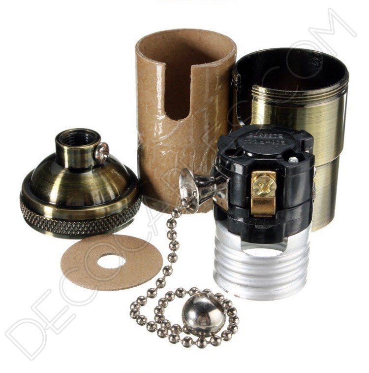 Portalámparas vintage metálico con cadena color dorado Portalámparas vintage metálico con cadena color dorado