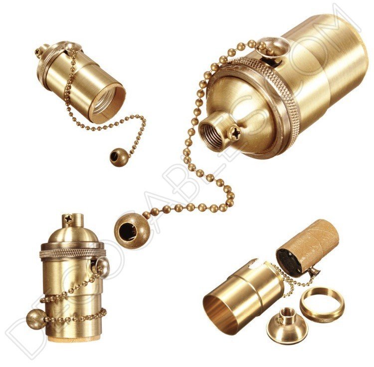 Portalámparas vintage metálico con cadena color oro Portalámparas vintage metálico con cadena color oro