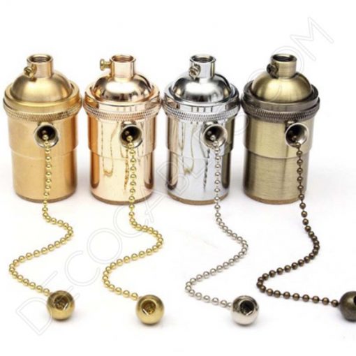 Portalámparas estilo vintage metálico con interruptor de cadena, varios colores