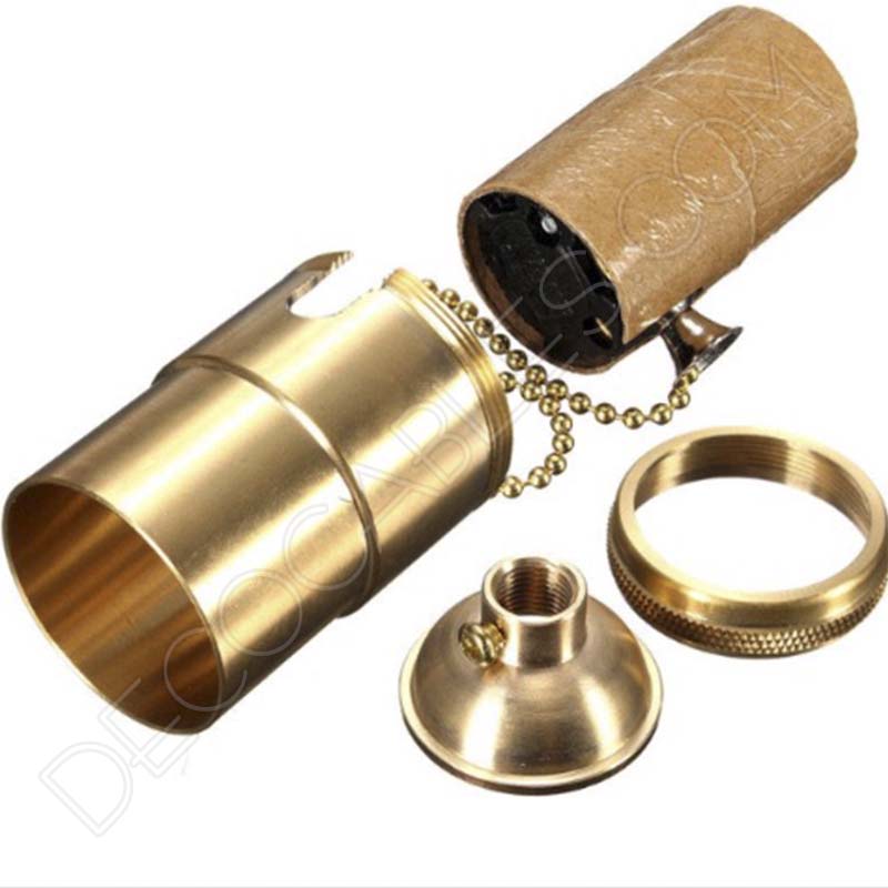 Portalámparas estilo vintage metálico con interruptor de cadena, color dorado Portalámparas estilo vintage metálico con interruptor de cadena, color dorado