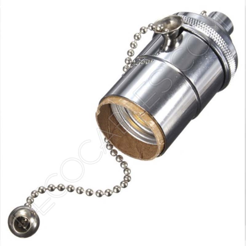 Portalámparas estilo vintage metálico con interruptor de cadena color cromo Portalámparas estilo vintage metálico con interruptor de cadena color cromo