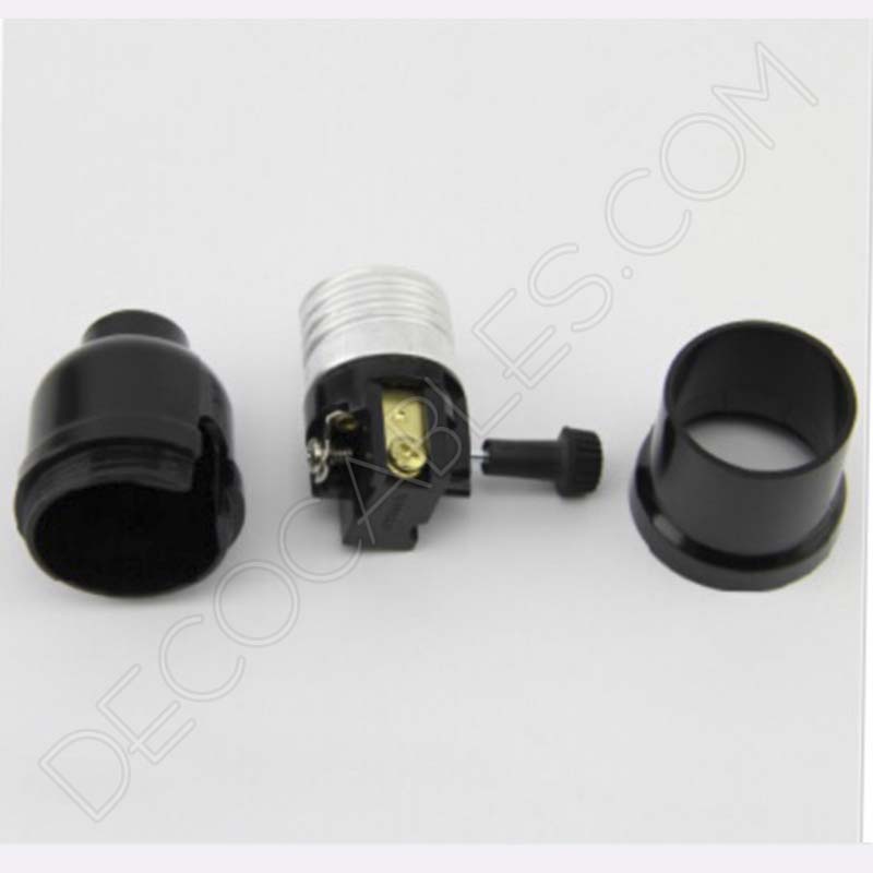 Portalámparas negro de baquelita con interruptor lateral giratorio Portalámparas negro de baquelita con interruptor lateral giratorio