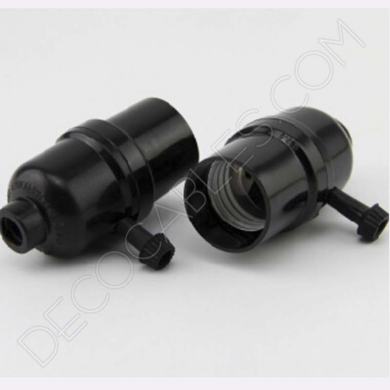 Portalámparas negro de baquelita con interruptor lateral giratorio Portalámparas negro de baquelita con interruptor lateral giratorio