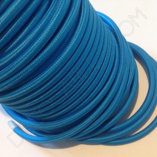 Cable eléctrico redondo de tela de color azul celeste