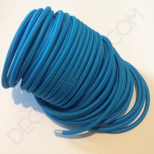 Cable eléctrico redondo de tela de color azul celeste