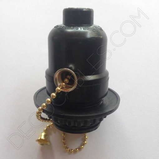 Portalámparas para pantalla de baquelita con interruptor de cadena metálica en color negro