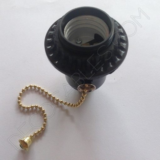 Portalámparas para pantalla de baquelita con interruptor de cadena metálica en color negro