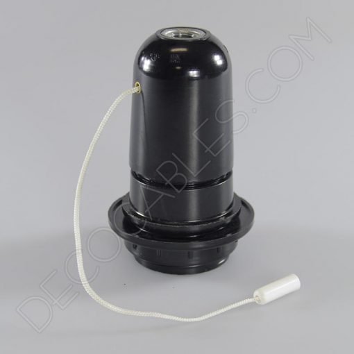 Portalámparas negro de baquelita para pantallas con cordón interruptor