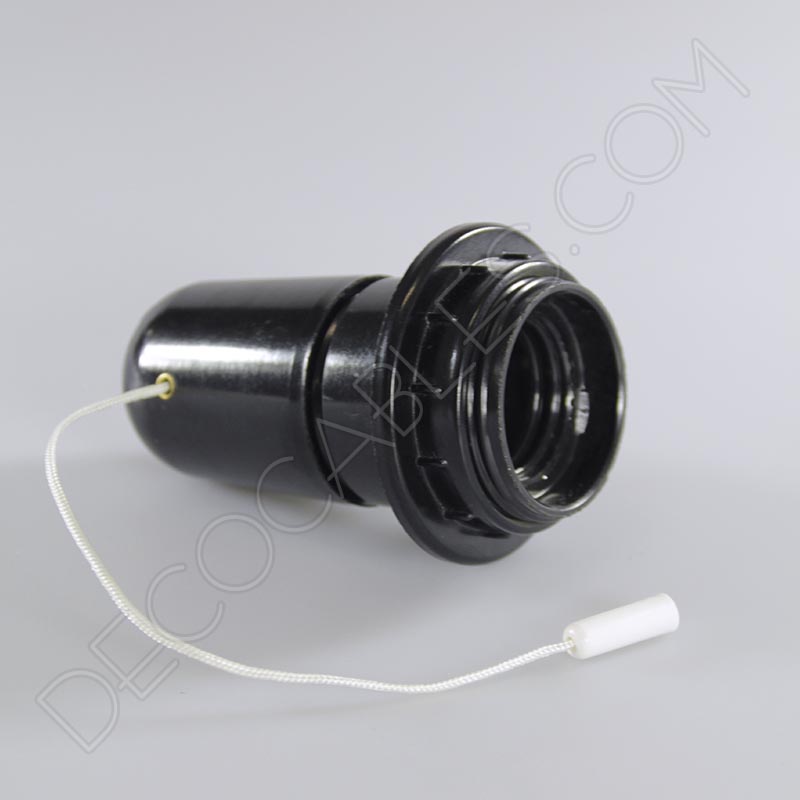 Portalámparas negro de baquelita para pantallas con cordón interruptor Portalámparas negro de baquelita para pantallas con cordón interruptor