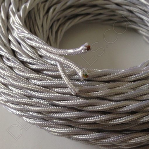 Cable eléctrico trenzado tela blanco 3 hilos