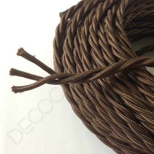 Cable trenzado de 3 hilos Marrón (sección 3x0,75mm²) 3 Cable eléctrico trenzado tela marrón 3 hilos