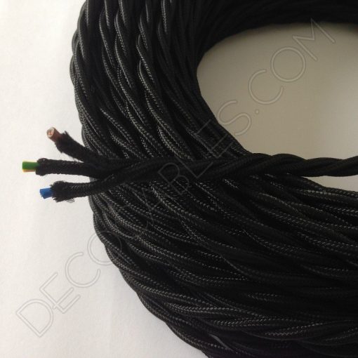 Cable trenzado 3 hilos Negro (sección 3x0,75mm²) 2 Cable eléctrico trenzado de color negro de 3 hilos