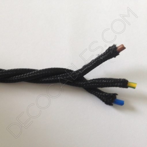 Cable trenzado 3 hilos Negro (sección 3x0,75mm²) 4 Cable eléctrico trenzado de color negro de 3 hilos
