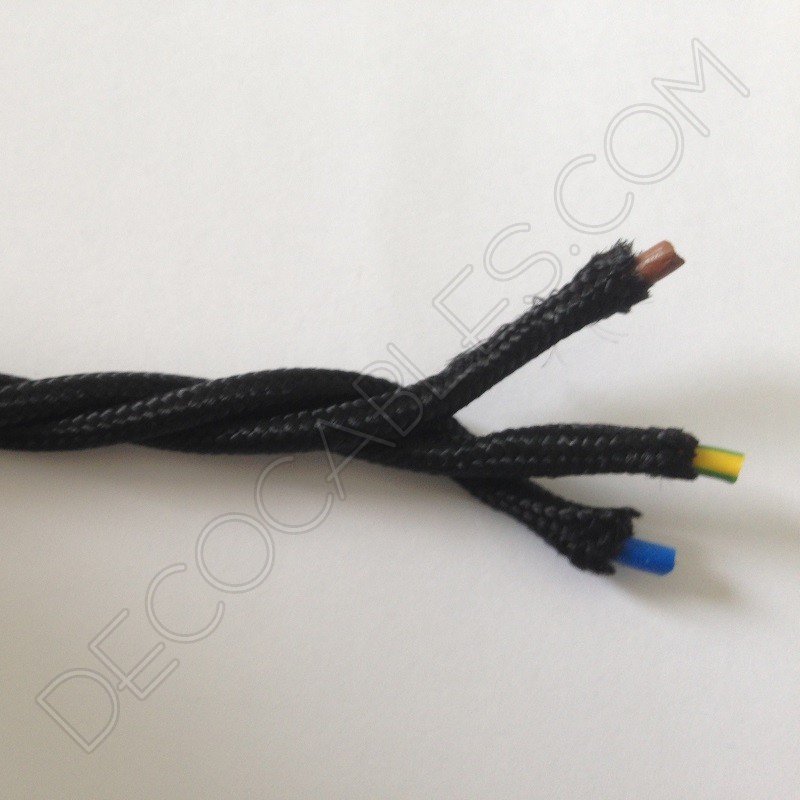 Cable eléctrico trenzado de color negro de 3 hilos Cable eléctrico trenzado de color negro de 3 hilos