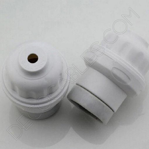 Portalámparas blanco de baquelita y cerámica esmaltada