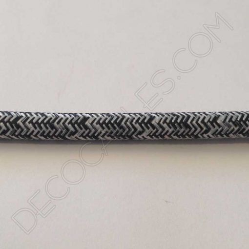 Cable eléctrico redondo de tela de color gris y blanco en zig-zag jaspeado