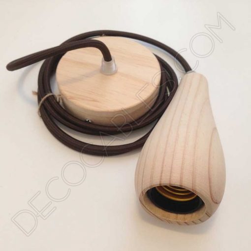 Lámpara colgante en madera con cable textil modelo botella