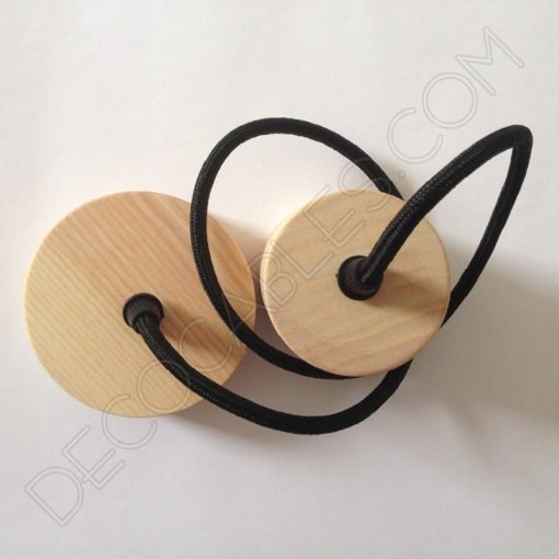 Lámpara colgante en madera con cable textil modelo cilindro
